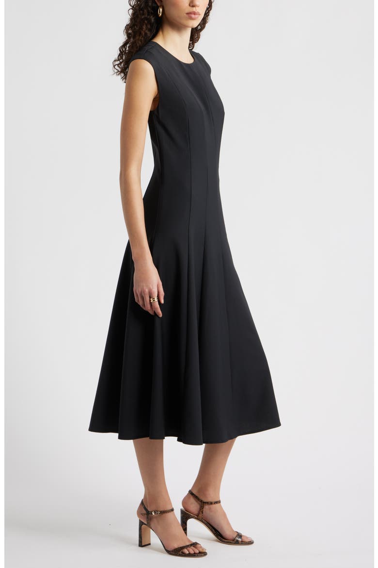 Seamed Wool Blend Midi Dress, Alternate, color, BLACK