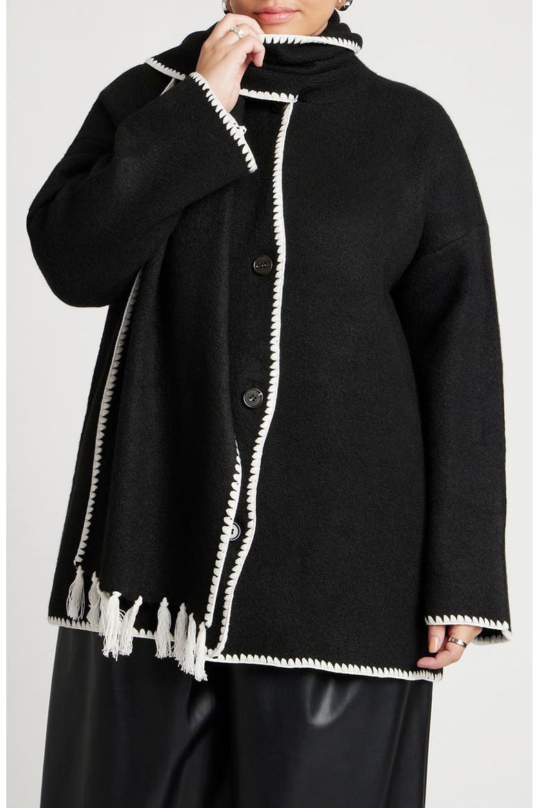 Sweater Coat with Attached Scarf, Main, color, BLACK ONYX