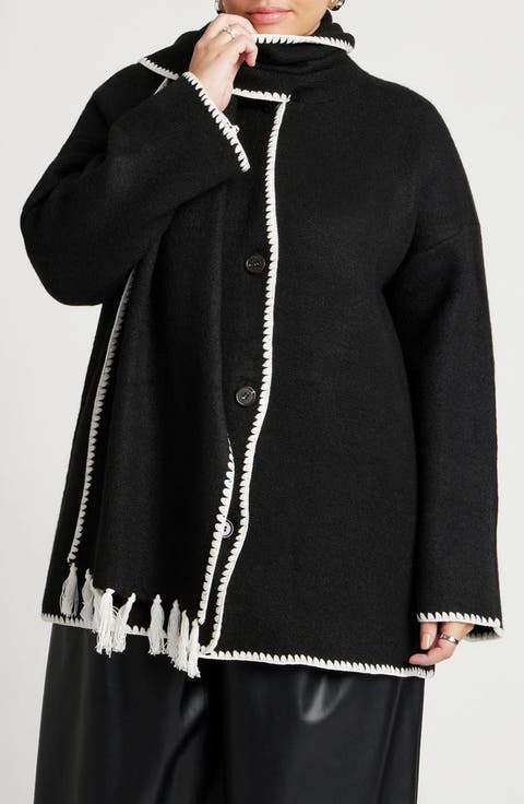 Sweater Coat with Attached Scarf