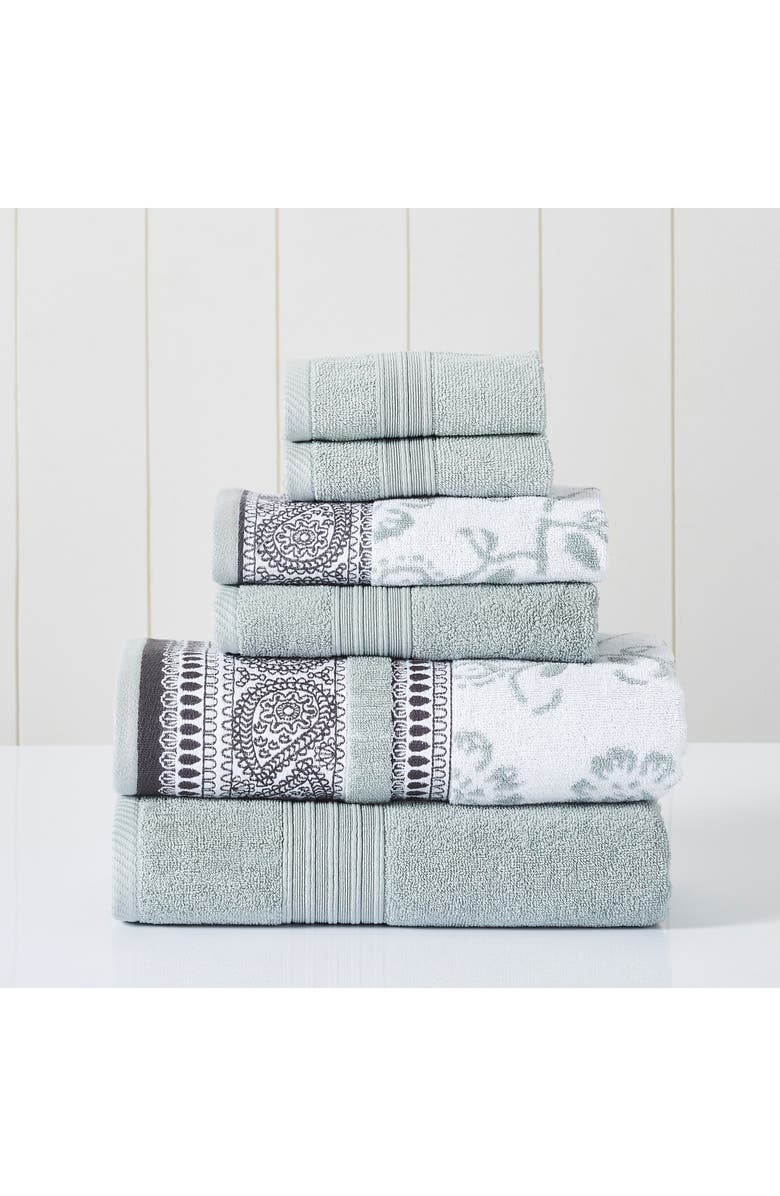 Modern Threads Yarn Dyed Jacquard/Solid Towel 6-Piece Set - Ophelia Dark Sage, Main, color, Dark Sage