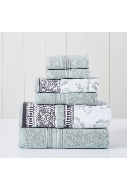 Yarn Dyed Jacquard/Solid Towel 6-Piece Set - Ophelia Dark Sage