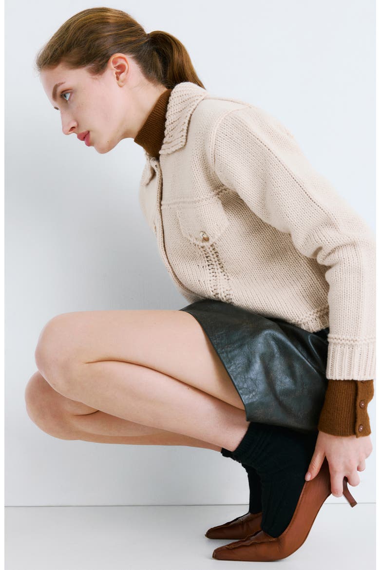Faceted Button Cardigan, Alternate, color, SAND