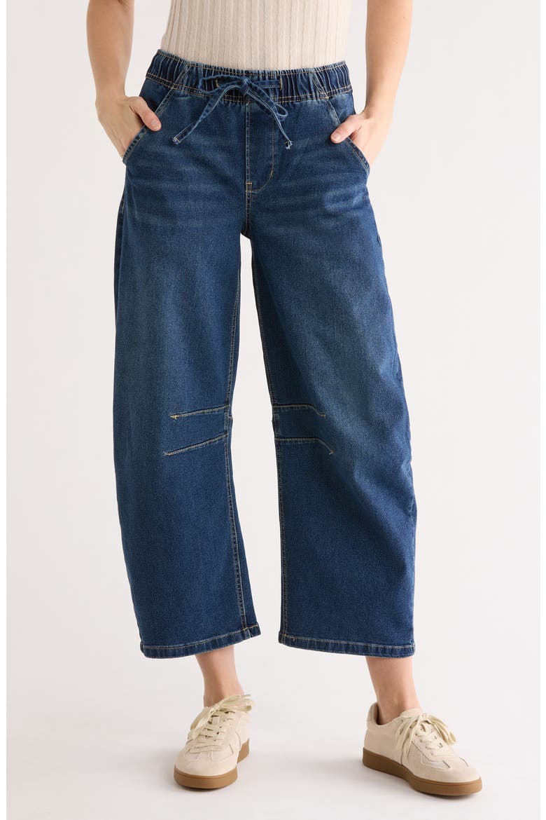 Drawstring Barrel Leg Jeans, Main, color, MEDIUM WASH