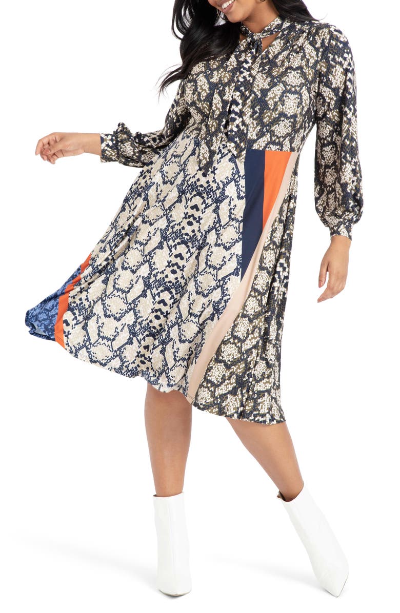 ELOQUII Long Sleeve Fit & Flare Dress, Main, color,