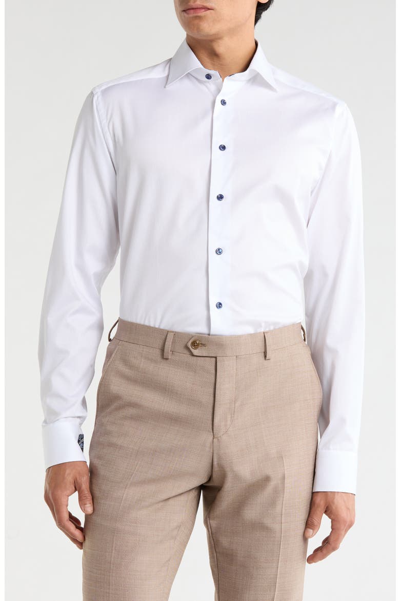 Floral Effect Slim Fit Signature Twill Dress Shirt, Main, color, WHITE