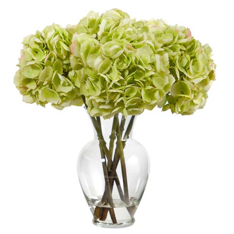 18-in Hydrangea Artificial Arrangement in Glass Vase