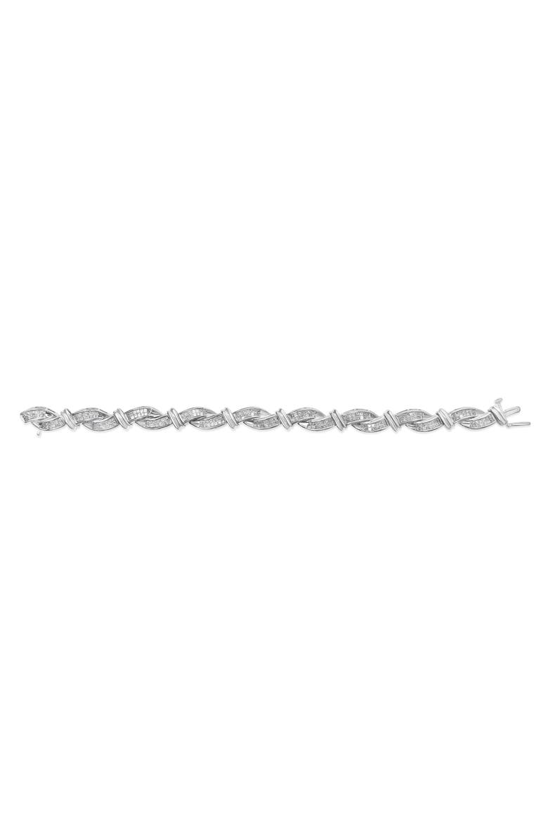 14K White Gold 4.0 Cttw Invisble Set Princess-Cut Diamond Wave Style Link Bracelet, Alternate, color, White