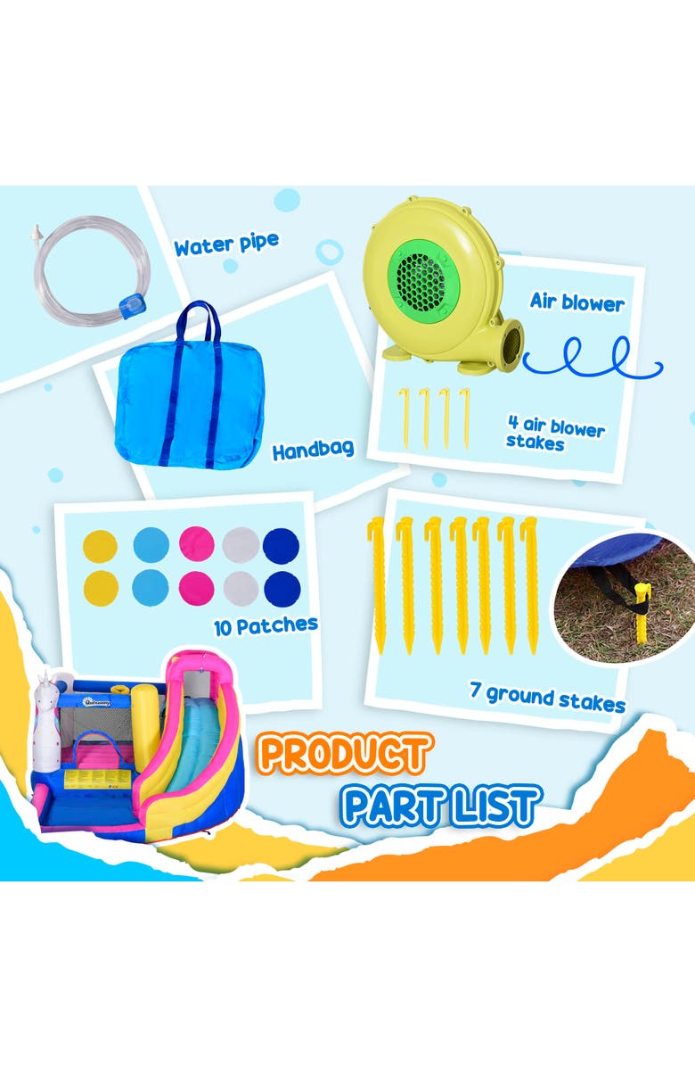 Outsunny 5 in 1 Inflatable Water Slide Park Castle Bounce House Trampoline, Alternate, color, Multi Color