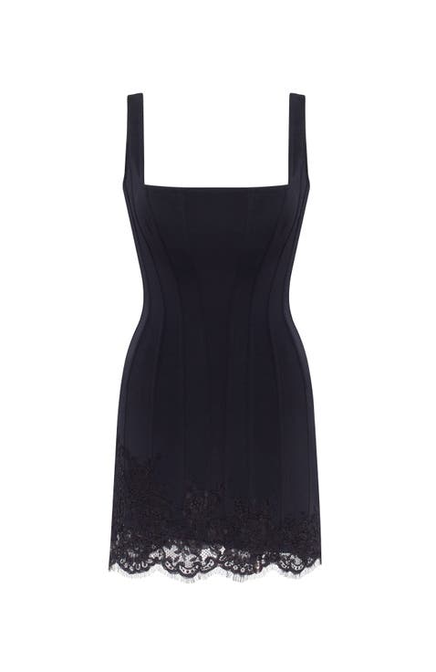 Sultry Corset Mini Dress With Lace Hem