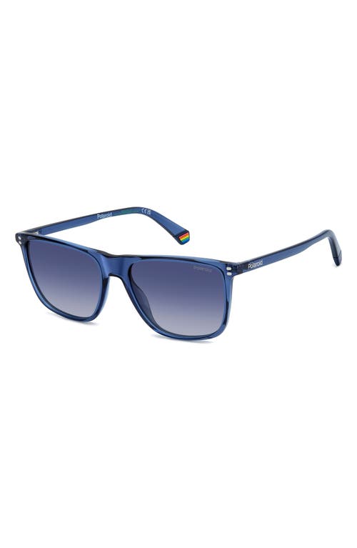 Polaroid 55mm Gradient Polarized Rectangular Sunglasses In Blue/blue Polar