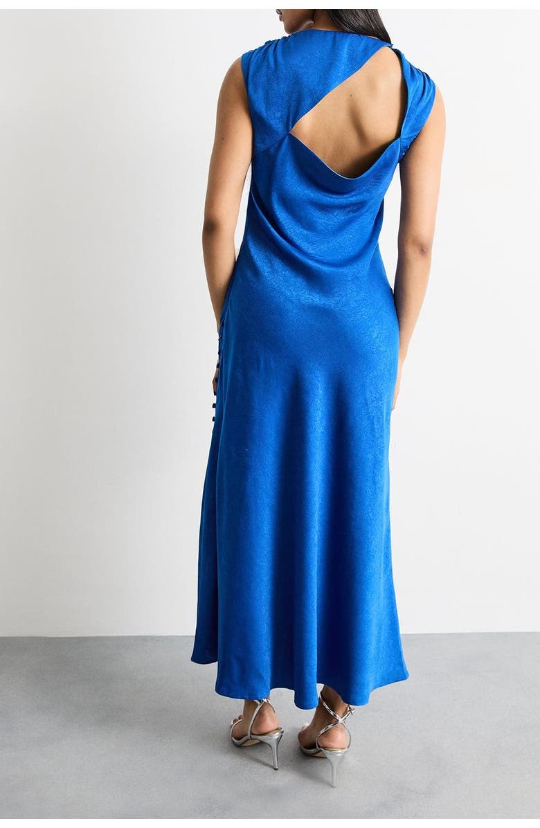 Warehouse Cowl Bias Satin Button Detail Dress, Alternate, color, Cobalt