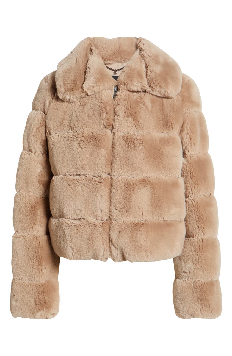 BCBG Max Azria Groove Quilted Faux Fur Coat, Alternate, color, Hazelnut