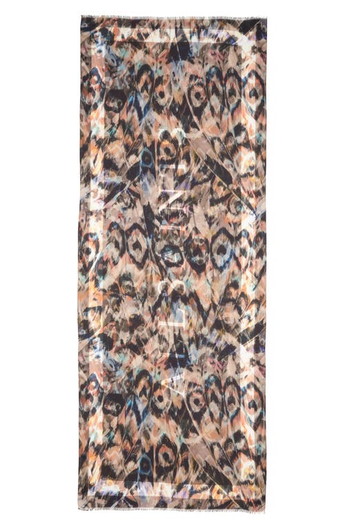 Allsaints Abstract Print Fringe Scarf In Brown Multi