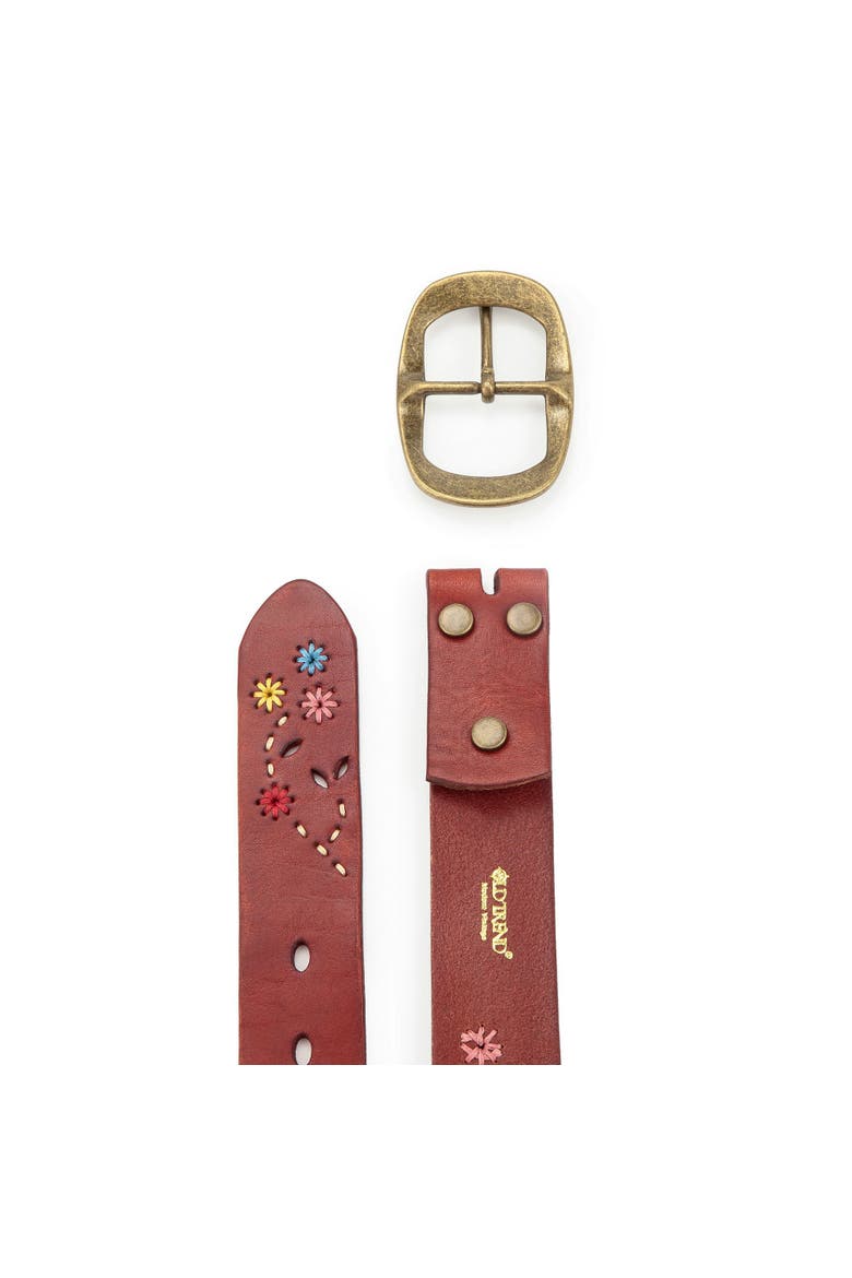 Blossom Hand Stitched Genuine Leather Belt, Alternate, color, Cognac
