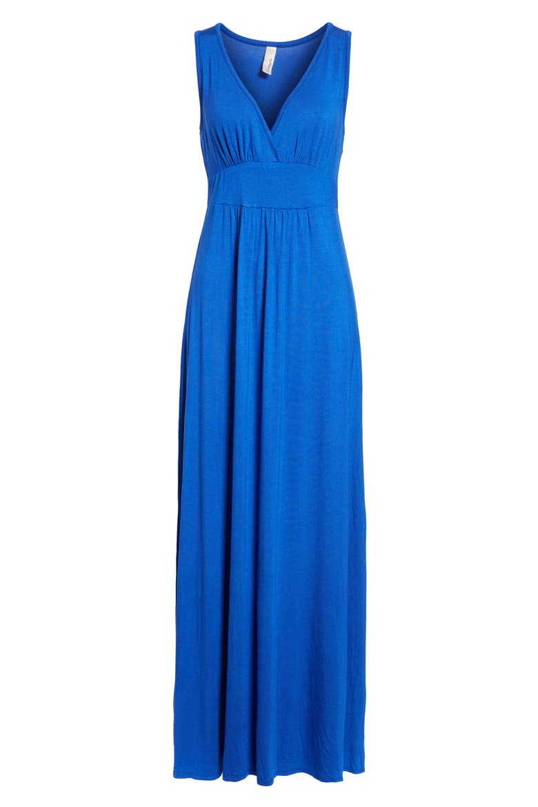 V-Neck Jersey Maxi Dress, Alternate, color, BLUE MAZE
