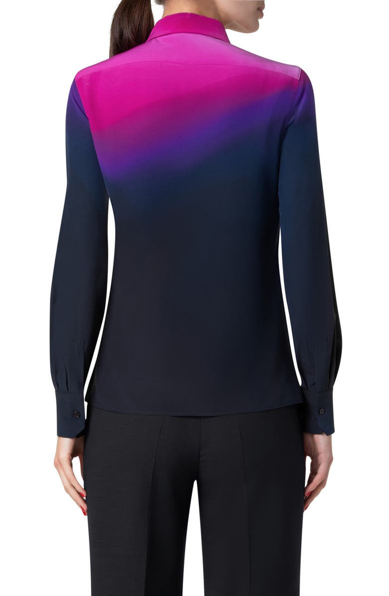 Akris Above Purple Print Silk Crepe Button-Up Shirt, Alternate, color, 