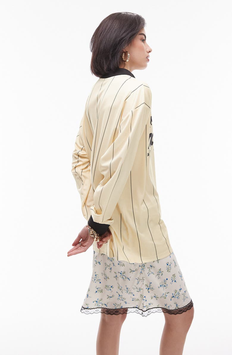 Topshop Stripe Soccer Long Sleeve Johnny Collar Graphic Polo, Alternate, color, 