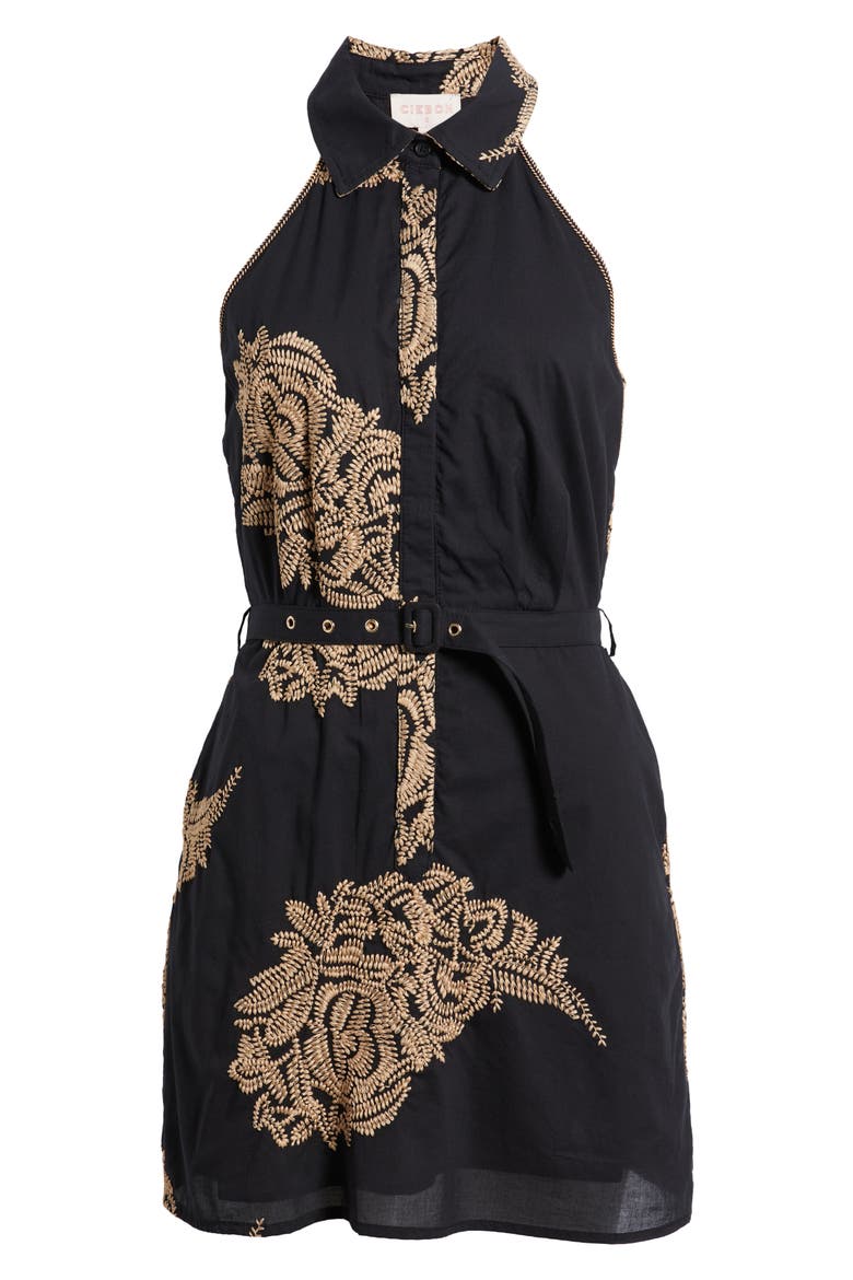 Frances Embroidered Belted Shirtdress, Alternate, color, BLACK/ CREAM