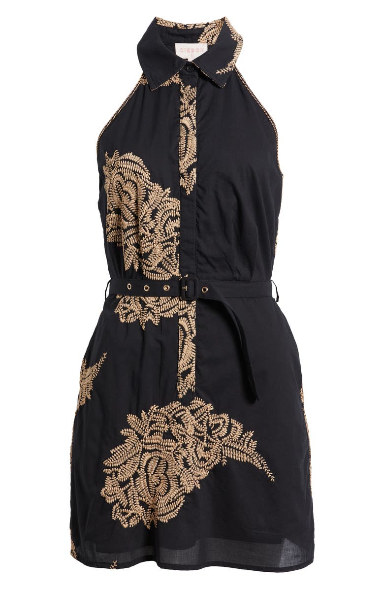 CIEBON Frances Embroidered Belted Shirtdress, Alternate, color, Black/ Cream