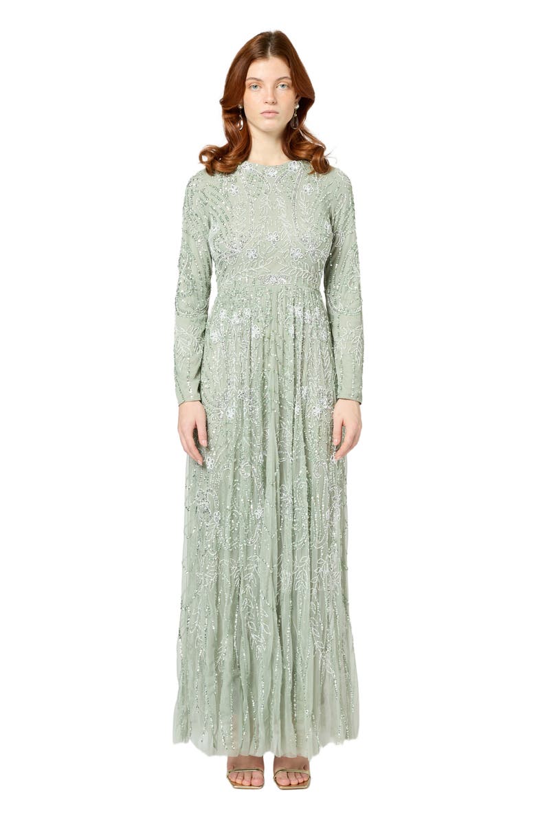 MARYISA Occasion Modest Embellished Sequin Beaded Floral High Neck Evening Gown, Main, color, 