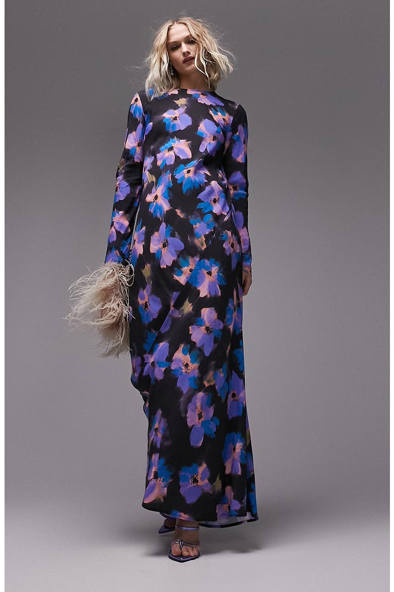 Floral Cutout Back Long Sleeve Maxi Dress, Main, color, MULTI
