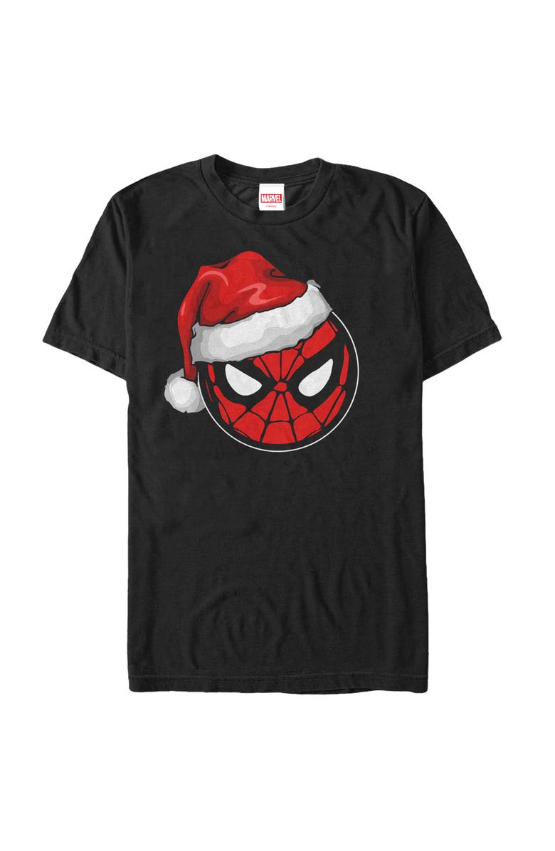 Marvel: Spider-Man Men's Marvel Spider-Man Christmas Spider-Man Santa Hat  Graphic T-Shirt, Main, color, Black