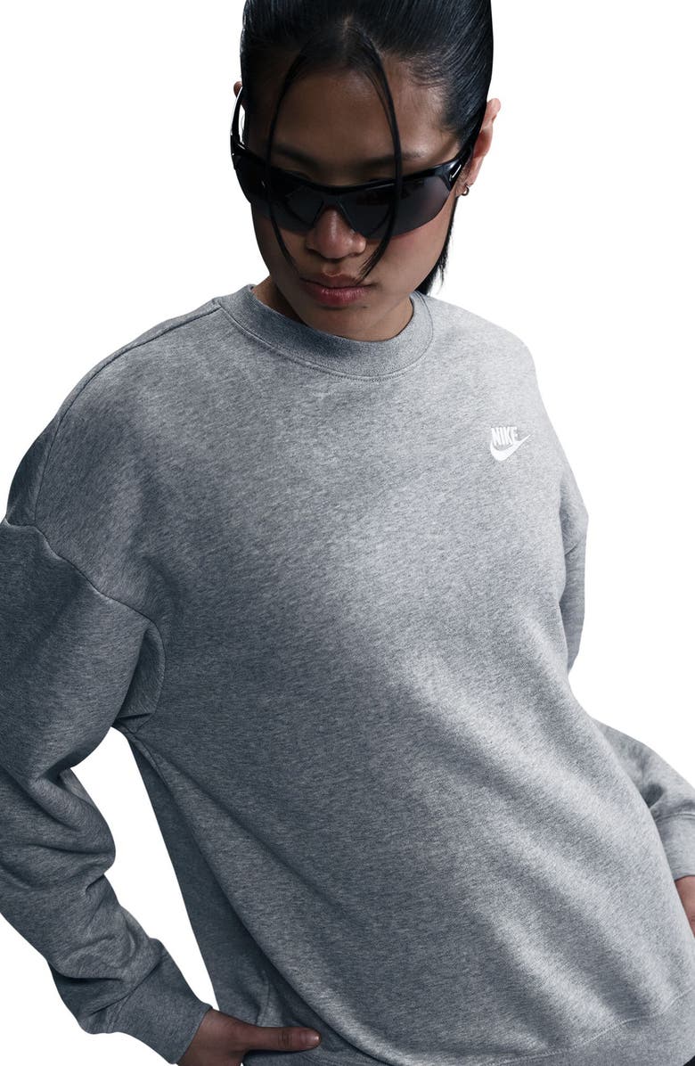 Nike Club Fleece Loose Fit Crewneck Sweatshirt, Alternate, color, 063 063 D Gr H/White