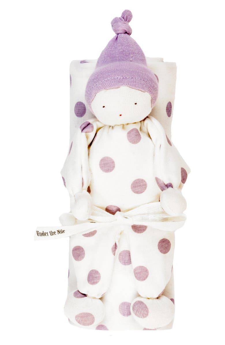 Under the Nile Organic Cotton Polka Dot Swaddle Blanket & Toy Set, Main, color, 