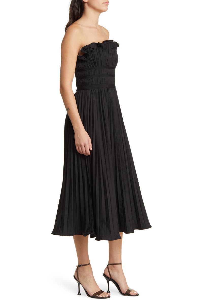 MOON RIVER Strapless Pleated Midi Dress, Alternate, color, 