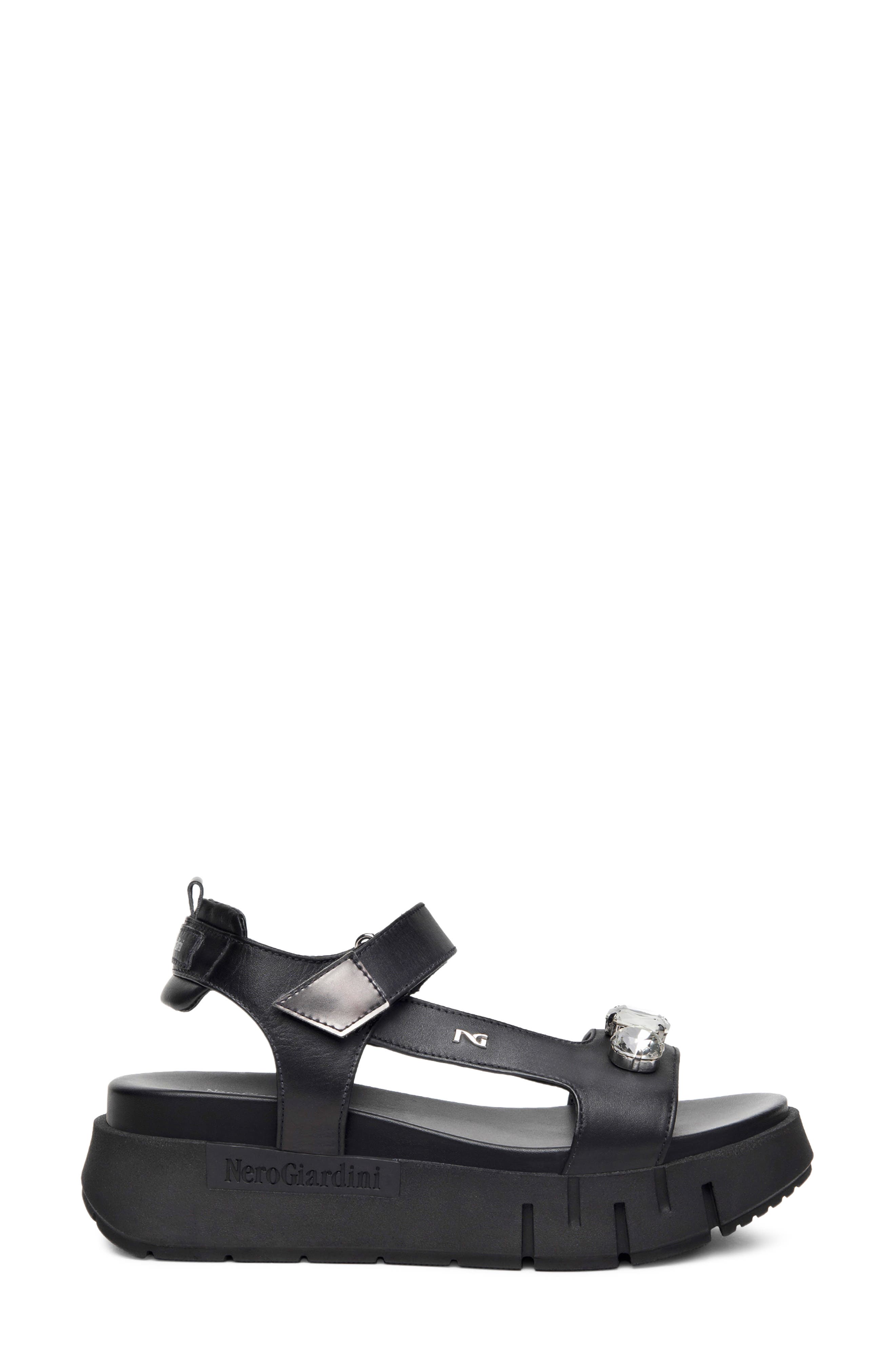 NeroGiardini Ankle Strap Platform Sandal, Alternate, color, Black