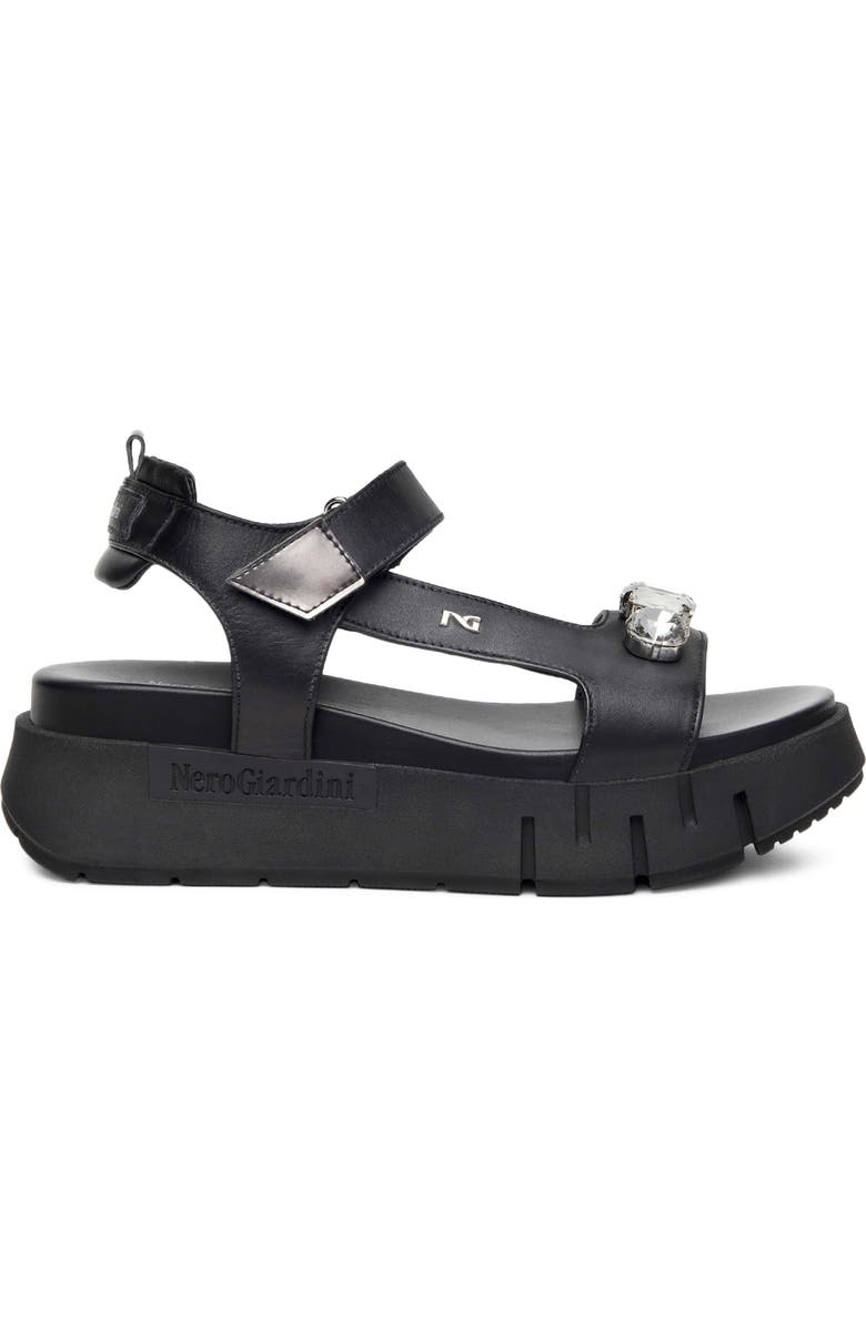NeroGiardini Ankle Strap Platform Sandal, Alternate, color, Black