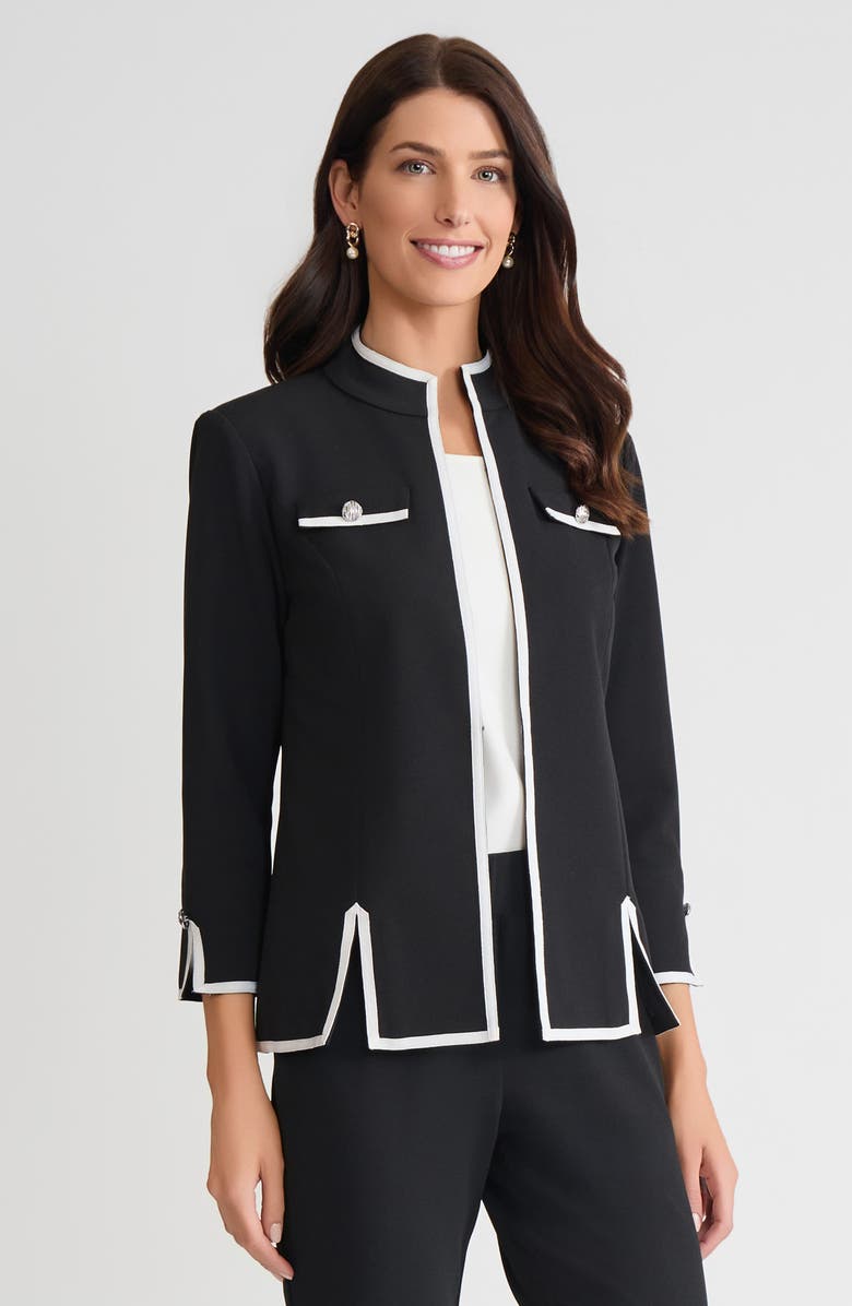 Ming Wang Tailored Stretch Deco Crepe Contrast Trim Jacket, Alternate, color, Black/White