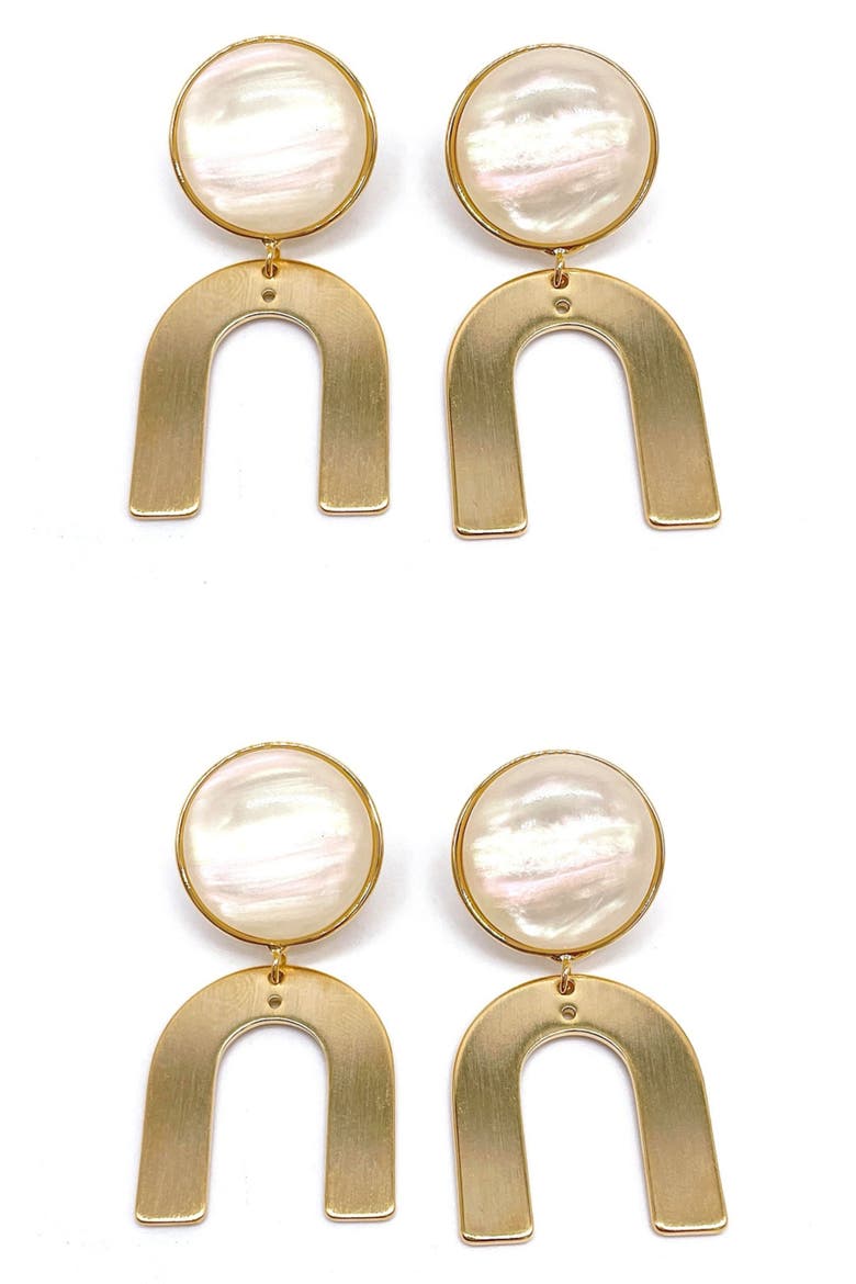 Set of 2 Arch Statement Drop Earrings, Main, color, GOLD