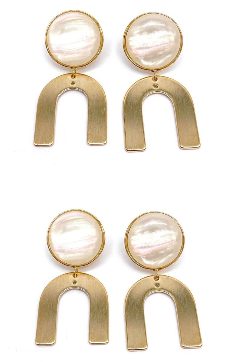Adornia Set of 2 Arch Statement Drop Earrings, Main, color, Gold