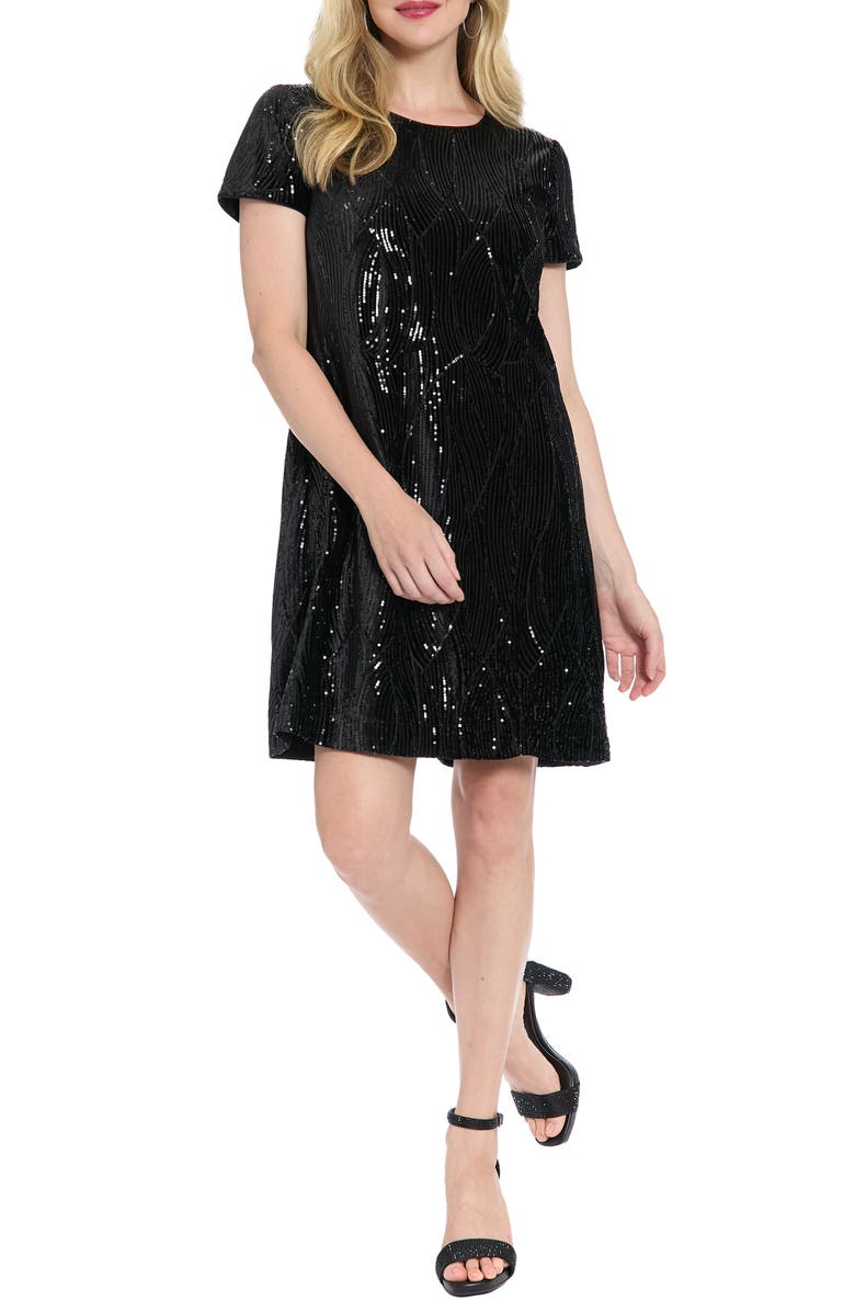 London Times Sequin T-Shirt Dress, Main, color, Black