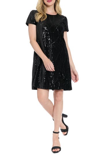 London Times Sequin T-shirt Dress In Black