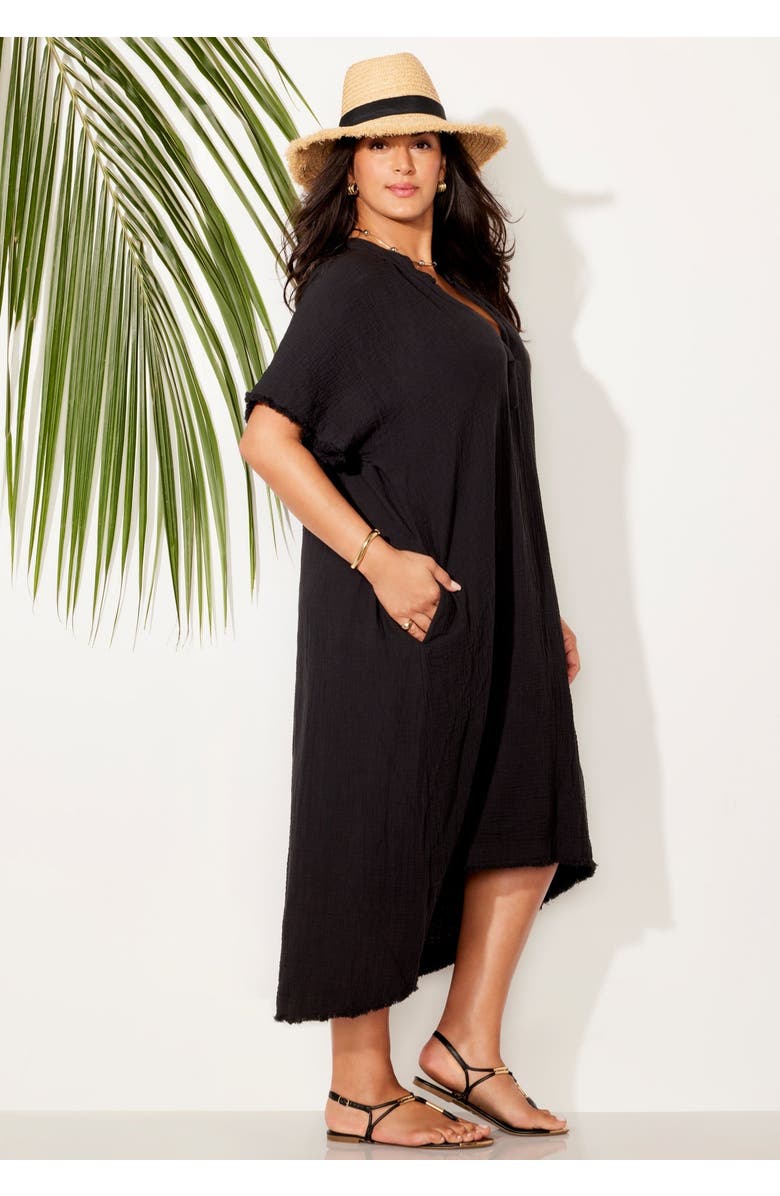 Swimsuits for All Cotton Gauze High-Low Sun Dress Cover Up, Alternate, color, Black