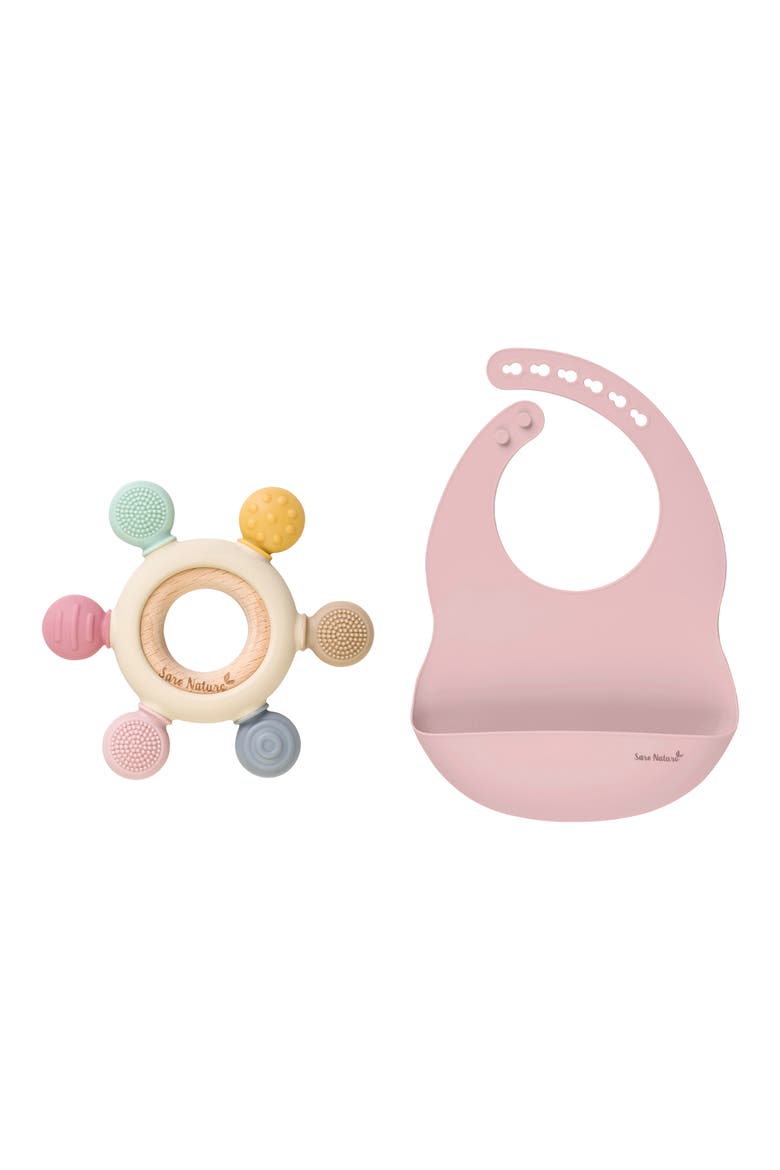 Silicone Bib & Sensory Teether Set, Main, color, PINK