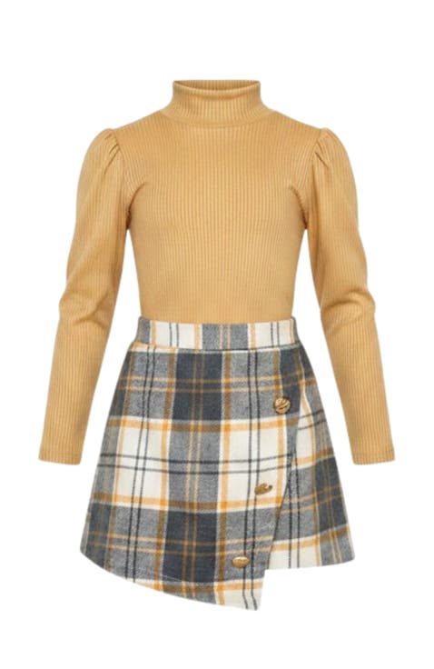 Turtleneck Top and Plaid Skort Set