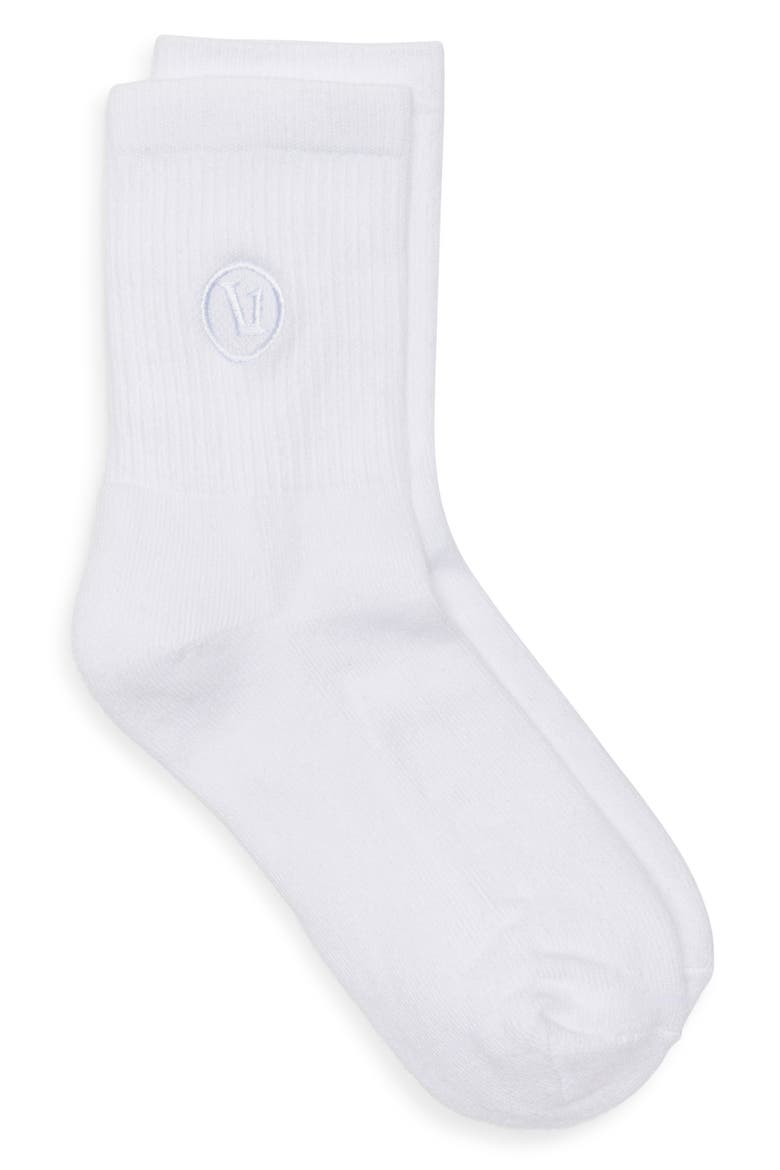 Logo Embroidered Quarter Socks, Alternate, color, WHITE