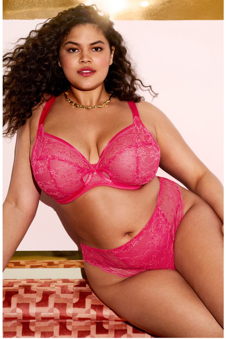 Darcie Full Figure Underwire Plunge Bra, Alternate, color, AZALEA