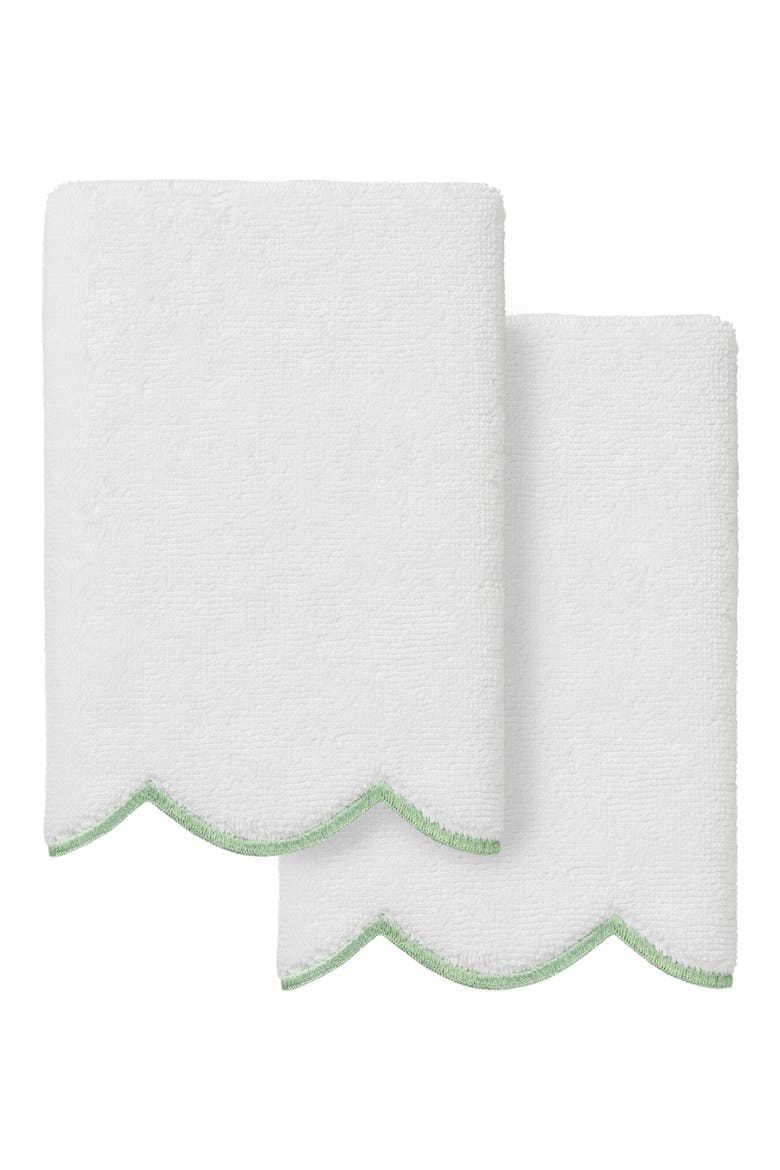Adornia Scallop Set of 2 Fingertip Towels, Main, color, WHITE/ GREEN