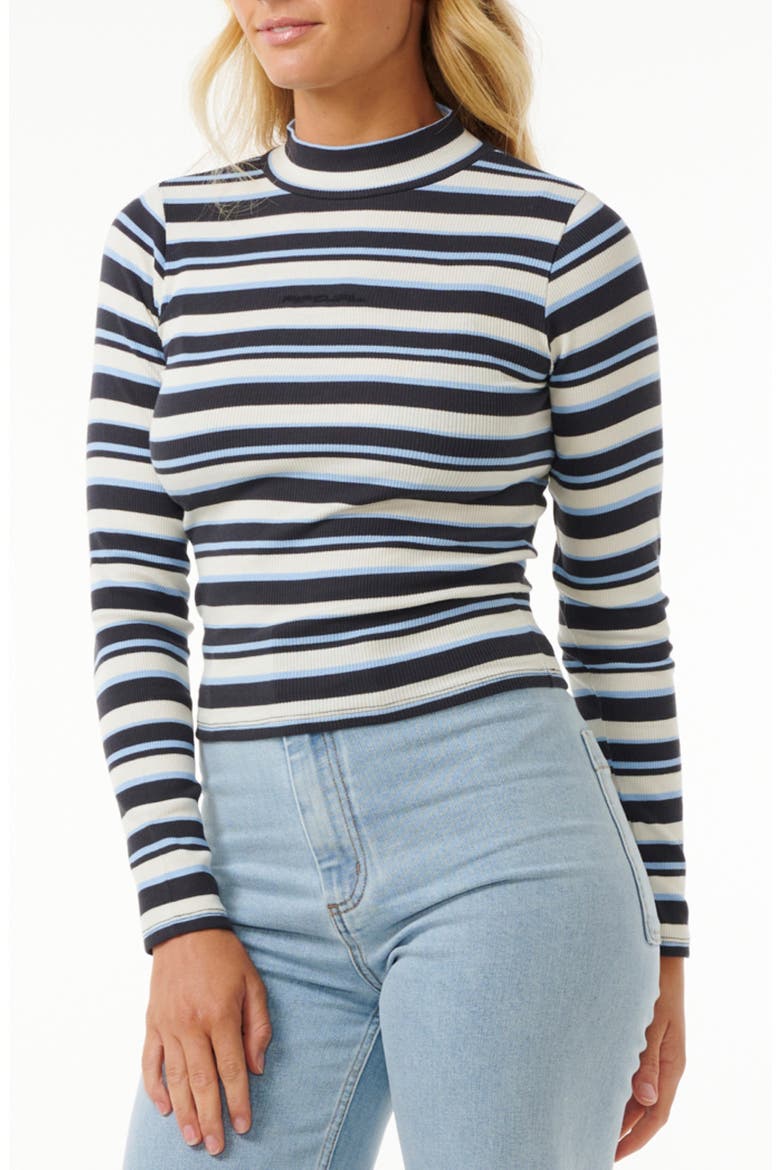 The Search Stripe Cotton Mock Neck Top, Main, color, WASHED BLACK