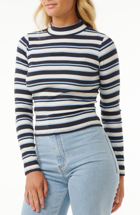 The Search Stripe Cotton Mock Neck Top