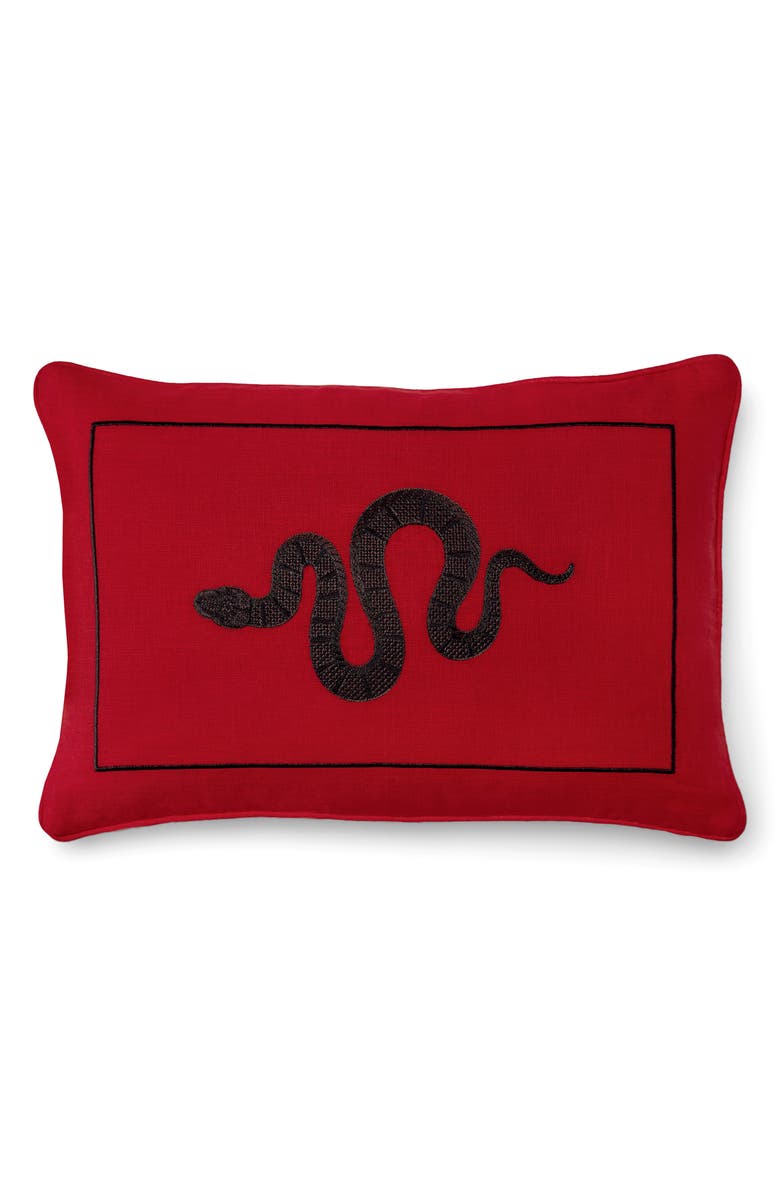 SFERRA Embroidered Snake Accent Pillow, Main, color, Red/Black