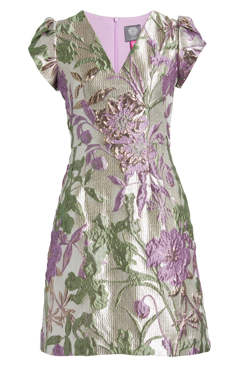 Vince Camuto Metallic Floral Jacquard A-Line Dress, Alternate, color, 