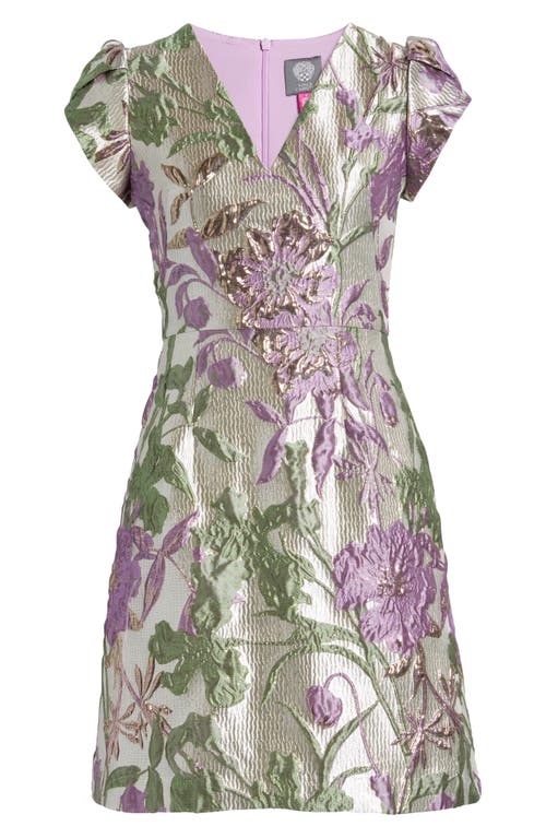 Vince Camuto Metallic Floral Jacquard A-line Dress In Lilac