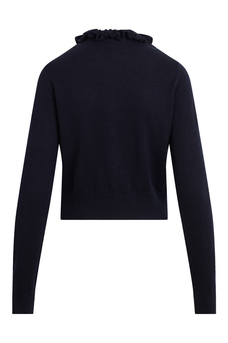 The Meet the Parents Ruffle Neck Wool Cardigan, Alternate, color, NAVY