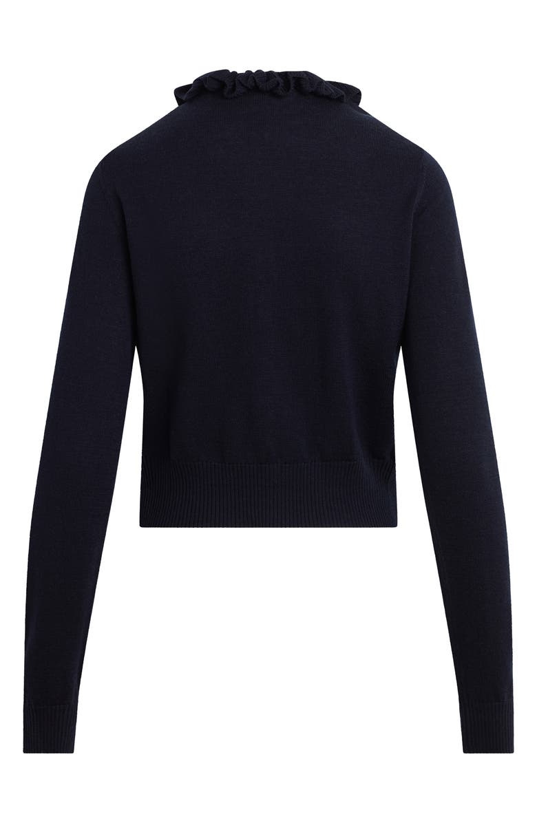 Favorite Daughter The Meet the Parents Ruffle Neck Wool Cardigan, Alternate, color, Navy