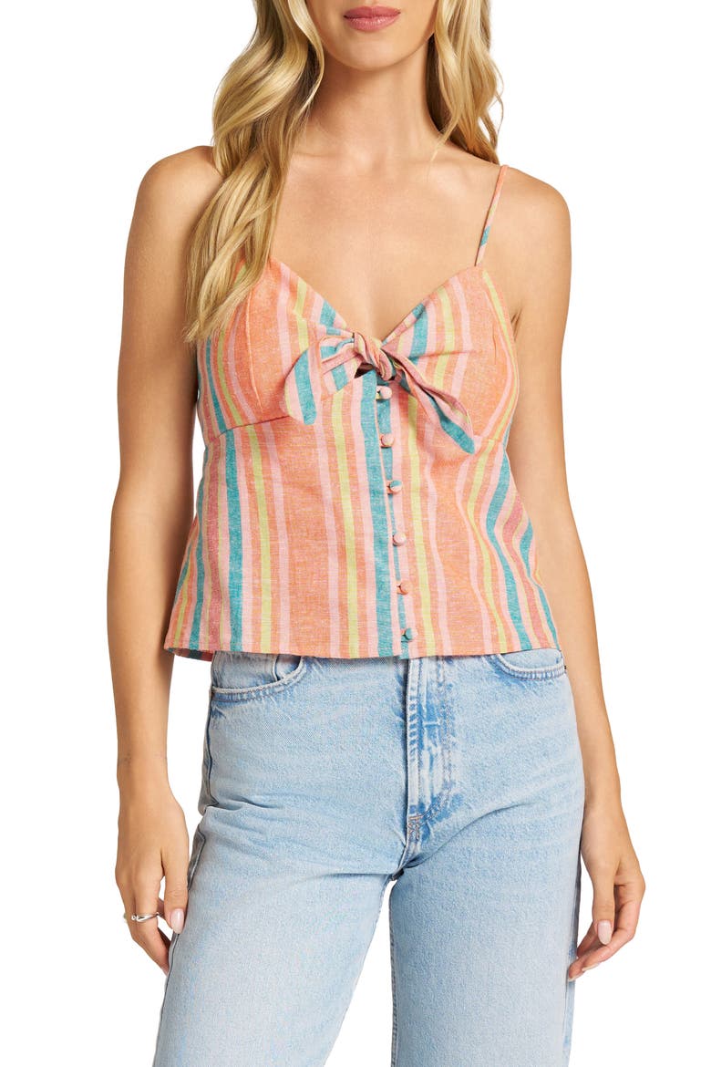Striped Linen Blend Tie Front Camisole, Main, color, MELON